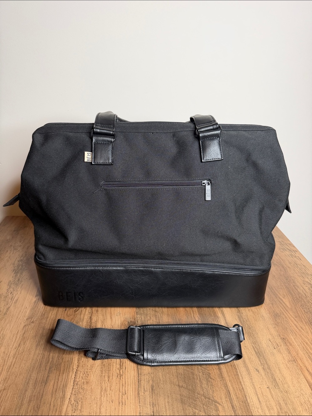 BEIS Black Canvas & Leather Travel Weekender Duffel